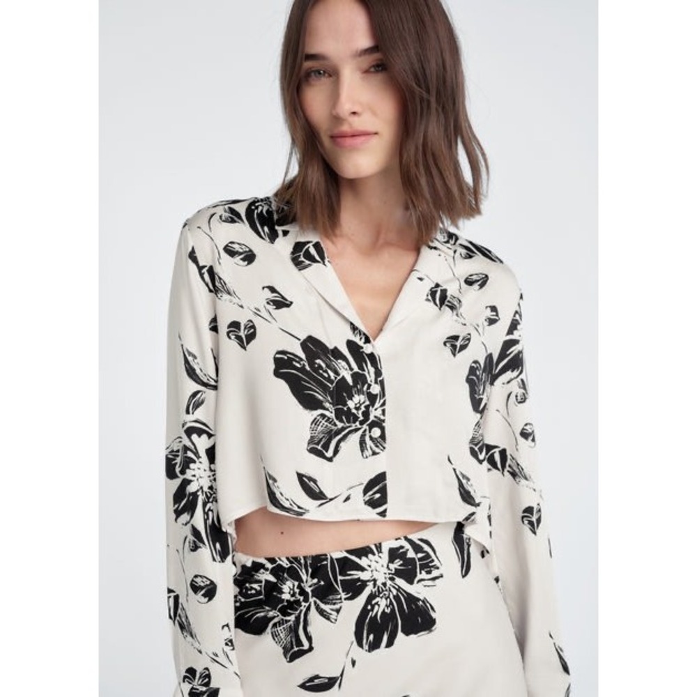 Favorite Daughter The Cropped Lily Top Black White Floral Size S
